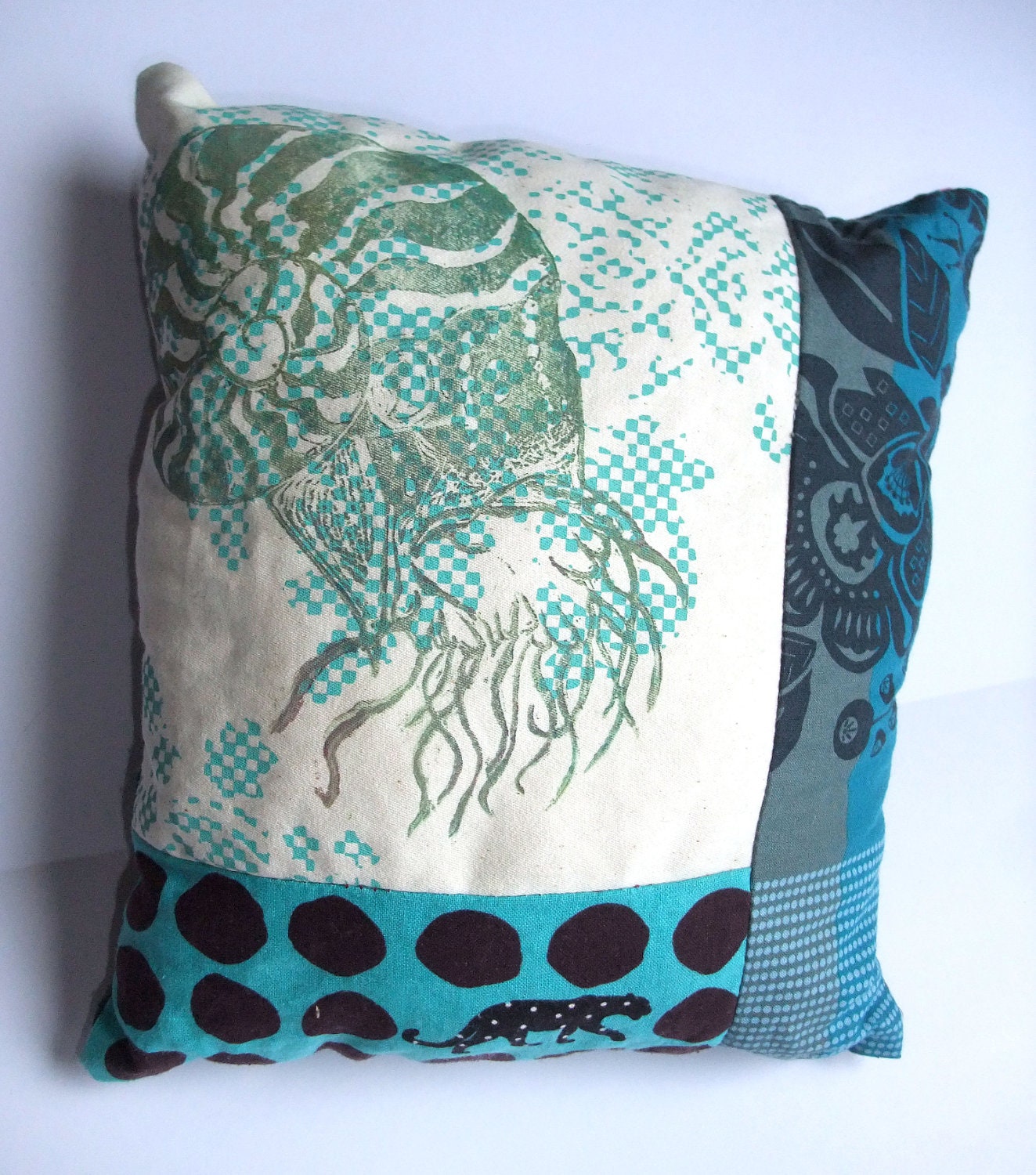 Spotted Nautilus Accent Pillow in Blues and Greys