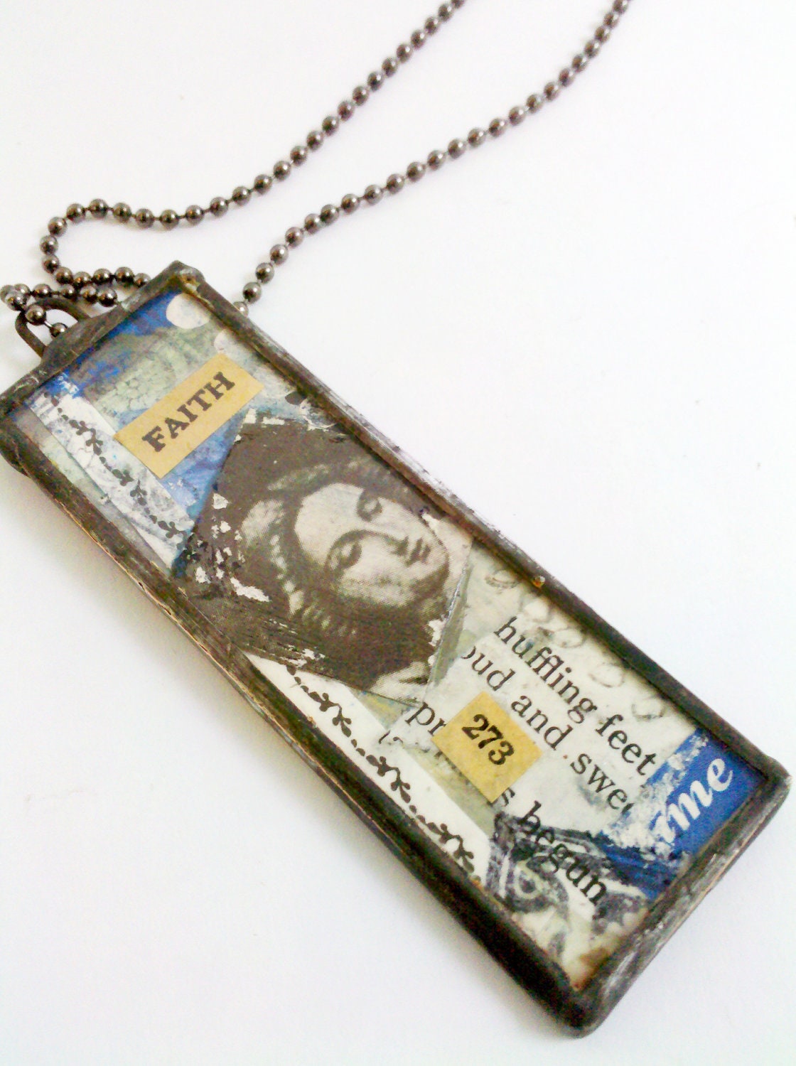 Original Collage Art Necklace, Faith Necklace, Soldered Microscope Glass, Miniature Art Pendant, Gift For Her - FAITH