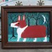 Framed Smiling Corgi Print - Funny Dog at Night with Trees, the Moon and Stars, Teal Aqua Blue