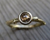 Chocolate Diamond Engagement and Wedding Ring Set - Two Rings - Rose Cut - Yellow Gold