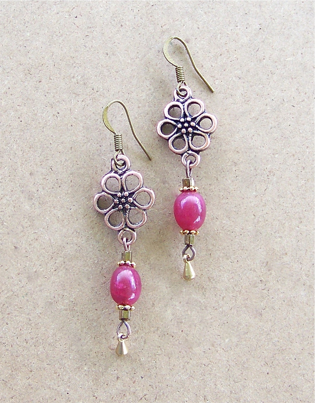 Fleur Earrings With Ruby Gemstone Beads