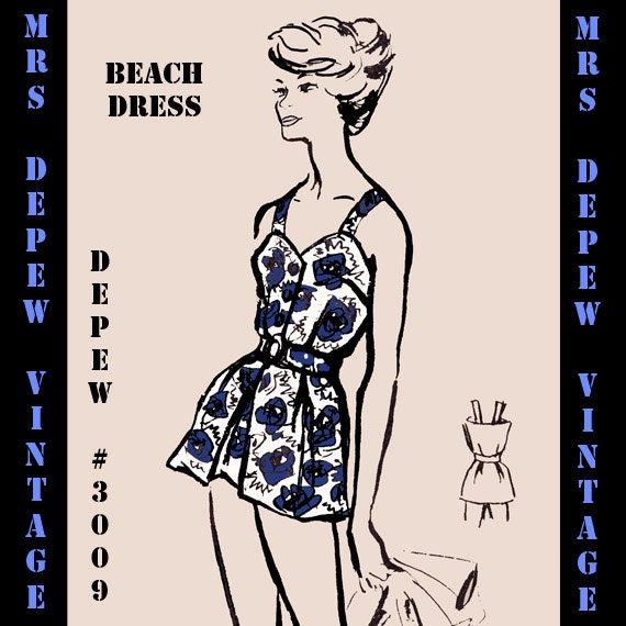Retro Inspired Sewing Pattern 1960's Style Ladies' Beach Dress Cover Up Print at Home Depew 3009 -INSTANT DOWNLOAD-