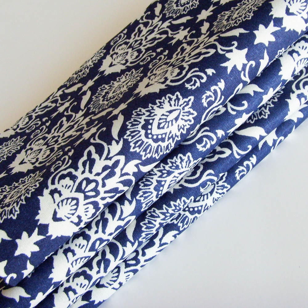 Navy Blue Floral Damask Napkins / Navy Blue Ivory by ME2Designs