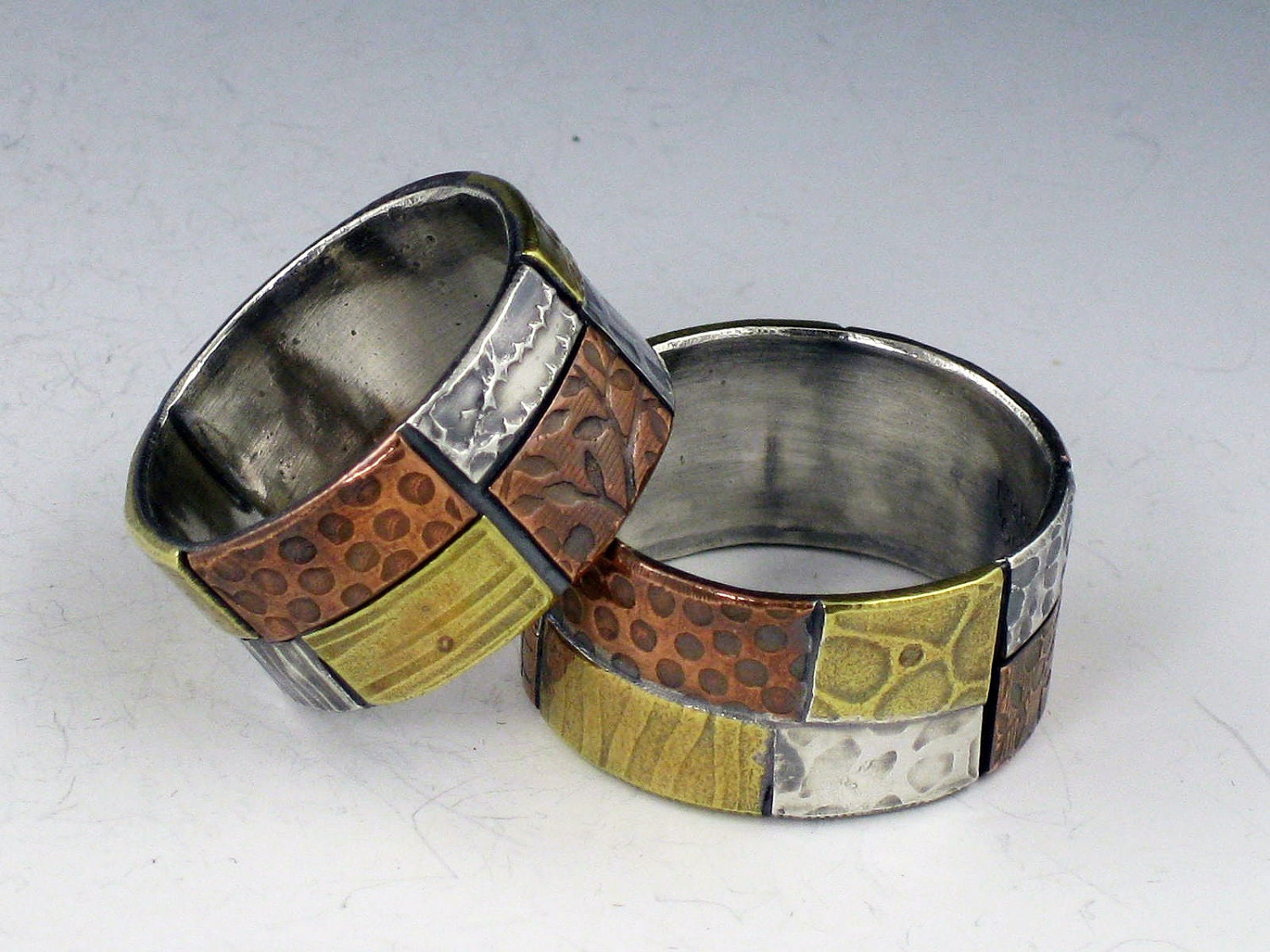 Patchwork Ring Band, mixed metal ring band, unisex ring, wedding ring