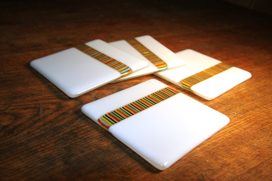 Stripey Glass Coasters on Bright White