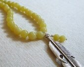 lone feather  -  olive jade and feather necklace