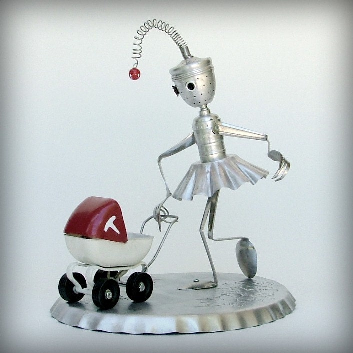 Just a Walk in the Park -robot art sculpture-ooak kitchen robot
