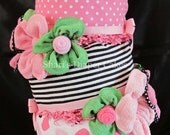 Pink & Black Stacked Topsy Turvy 3-Tier Diaper Cake - Baby Shower Centerpiece - Baby Gift