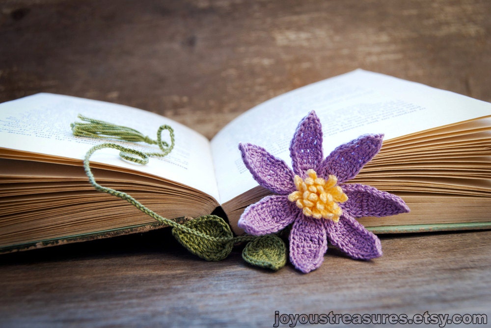 Handmade Crochet Flower Bookmark Purple Clematis