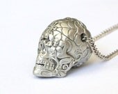 Sugar Skull Necklace in Solid White Bronze with Satin Silver Tarnish Free Finish - An Exclusive of Moon Raven Designs