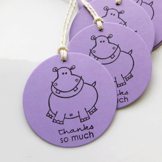Hippo Birthday Tags Thanks So Much - Set of 8 - Custom Colors Available - Hippo Party Favor Tags Zoo Birthday Party Safari Party Il_570xn