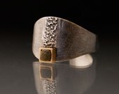 Rough Diamond 14k Yellow Gold Square Bezel Sterling Silver Ring -  Textured Raw Diamond Cube Amor Ring