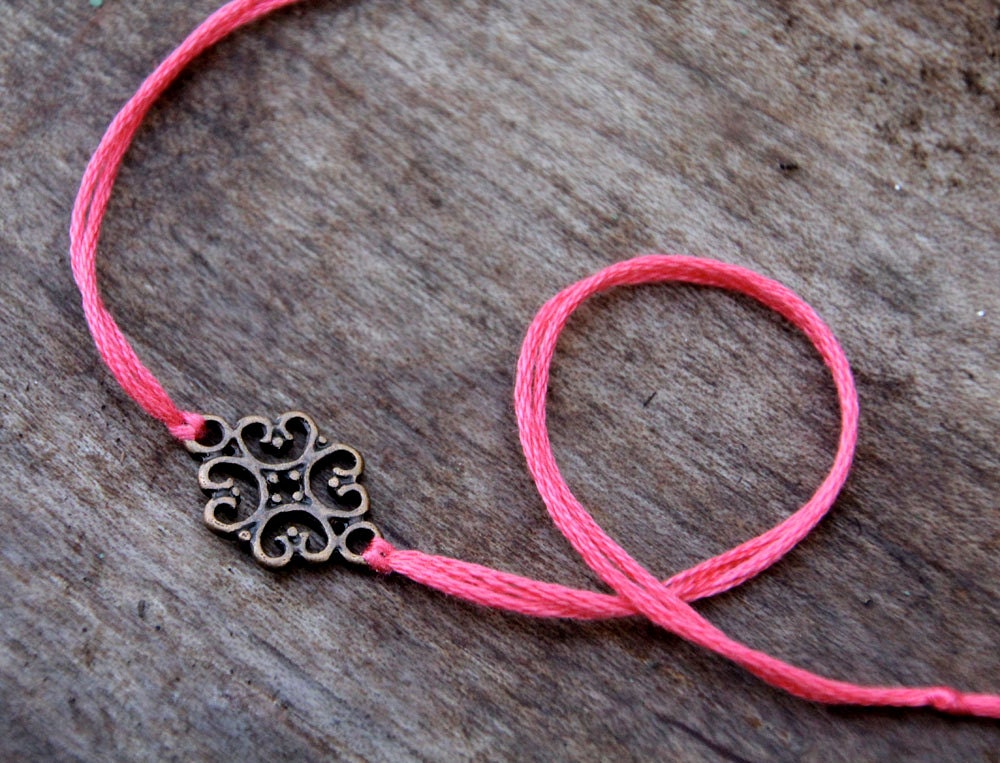 SUMMER CLEARANCE SALE - filigree lace wishlet friendship bracelet wish bracelet etsy neon coral thread letterhappy etsy
