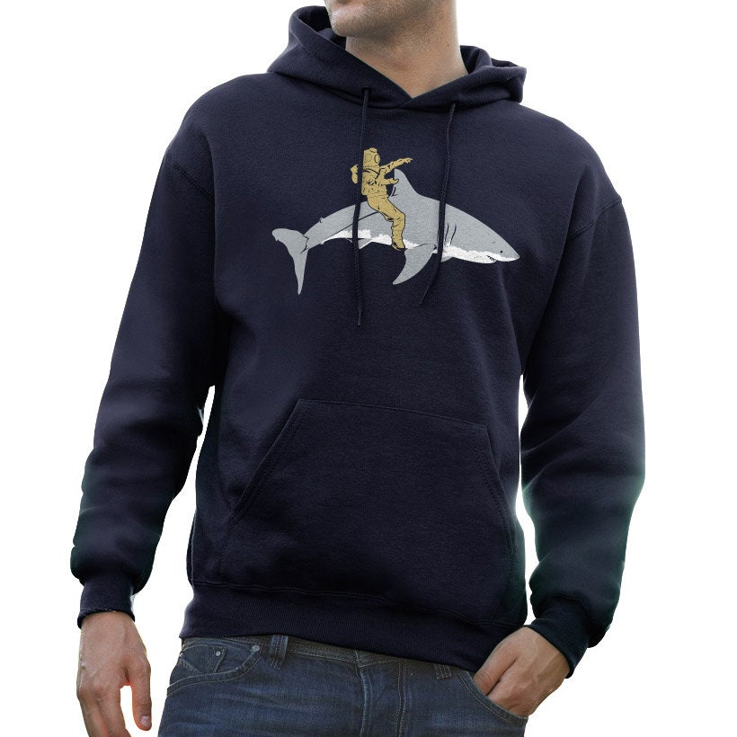 Diver Riding Shark Hooded Sweatshirt -- Unisex -- Sizes XS-3X Available
