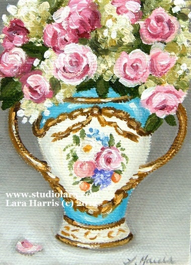Itty Bitty Bits of Pretty. . . Antique French Sevres Vase 3x4 Original Painting in OIL by LARA