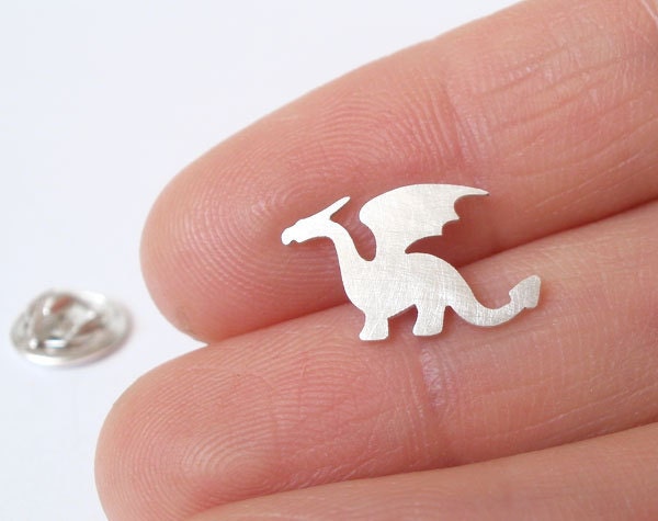 dragon pin/ lapel pin/ tie tack in sterling silver, handmade in England