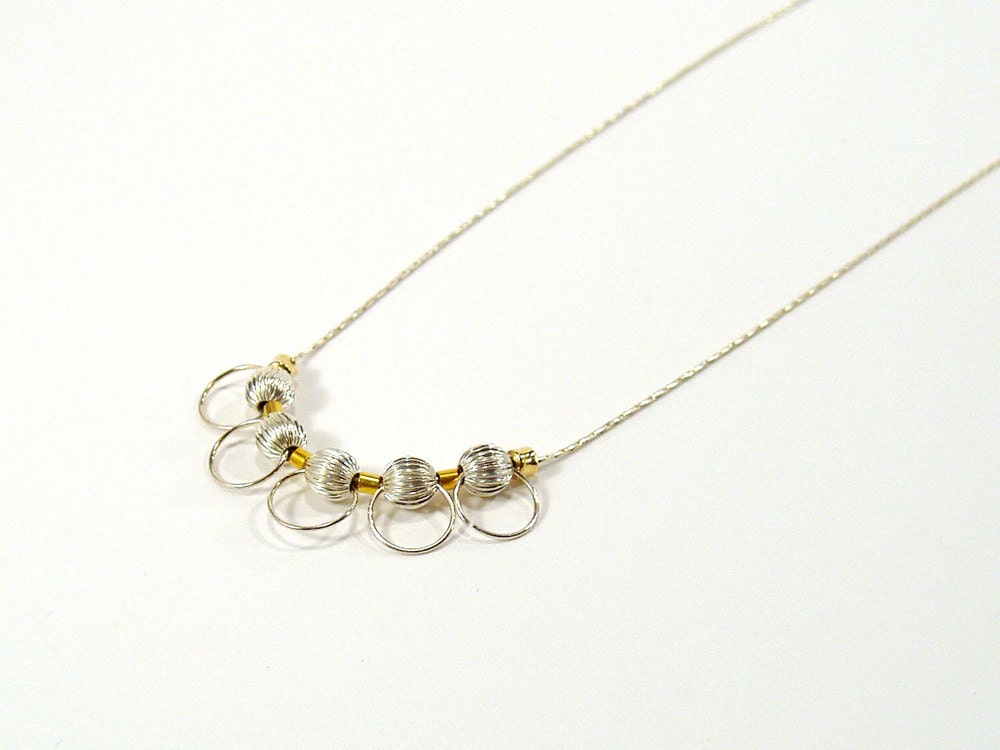 Circles Necklace, Silver and Gold, Delicate Necklace, Dainty Jewellery