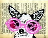 Dog Art - Original Illustration Mixed Media Painting on digital print on Vintage Dictionary Page Made in Italy
