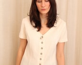 white knit button up shirt -- made in France s/m