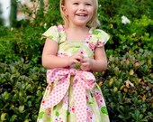 DRESS - "Sugar Flower" Belle Dress - Sizes 12/18mo, 2t, 3t, 4t, 5,6,7,8,9,10, and 12 - Shirred Back - Whimsical Floral Print