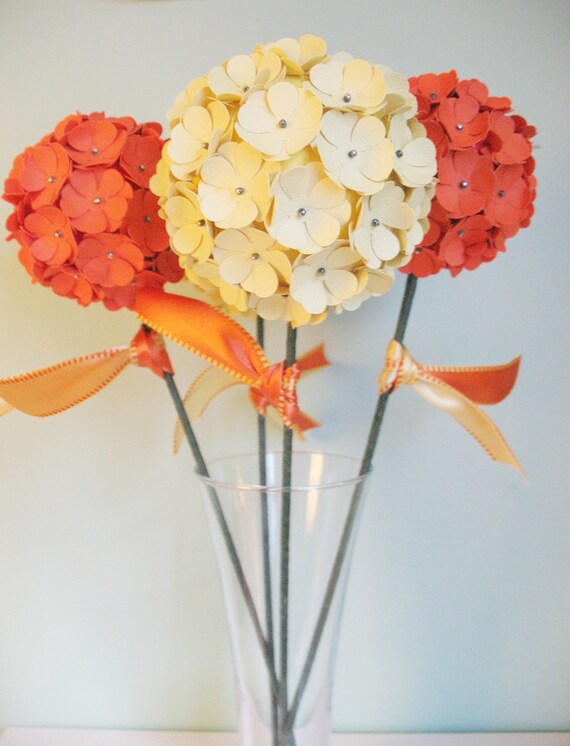 4 Globe Flowers Paper Flower Decoration Centerpiece -Yellow Orange - READY TO SHIP Il_570xn