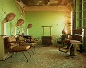 Cut and Color - 8x12 Fine Art Photography Print - abandoned salon hairdresser urban decay urbex Detroit mint green pink home decor chairs