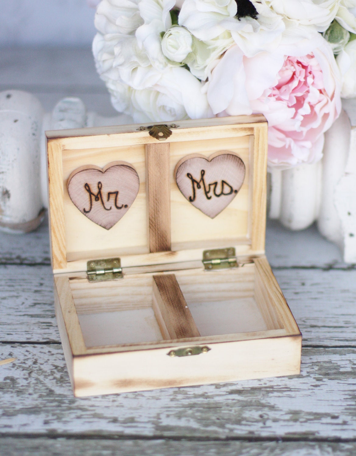Rustic Chic Ring Bearer Pillow Box Mr and Mrs Love Quotes
