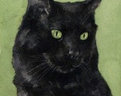 Black Cat Watercolor Painting 5x7 Print