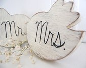 Mr and Mrs Wedding wood table sign vintage style ivory cream