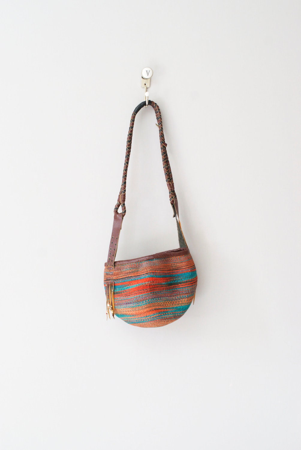 woven purse / vintage ethnic leather bag / Sunset Jute bag