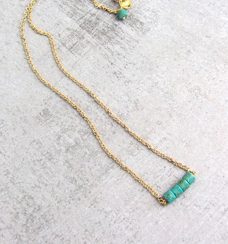Turquoise blue stone necklace, gold chain simple necklace, dainty jewelry, December Birthstone Necklace