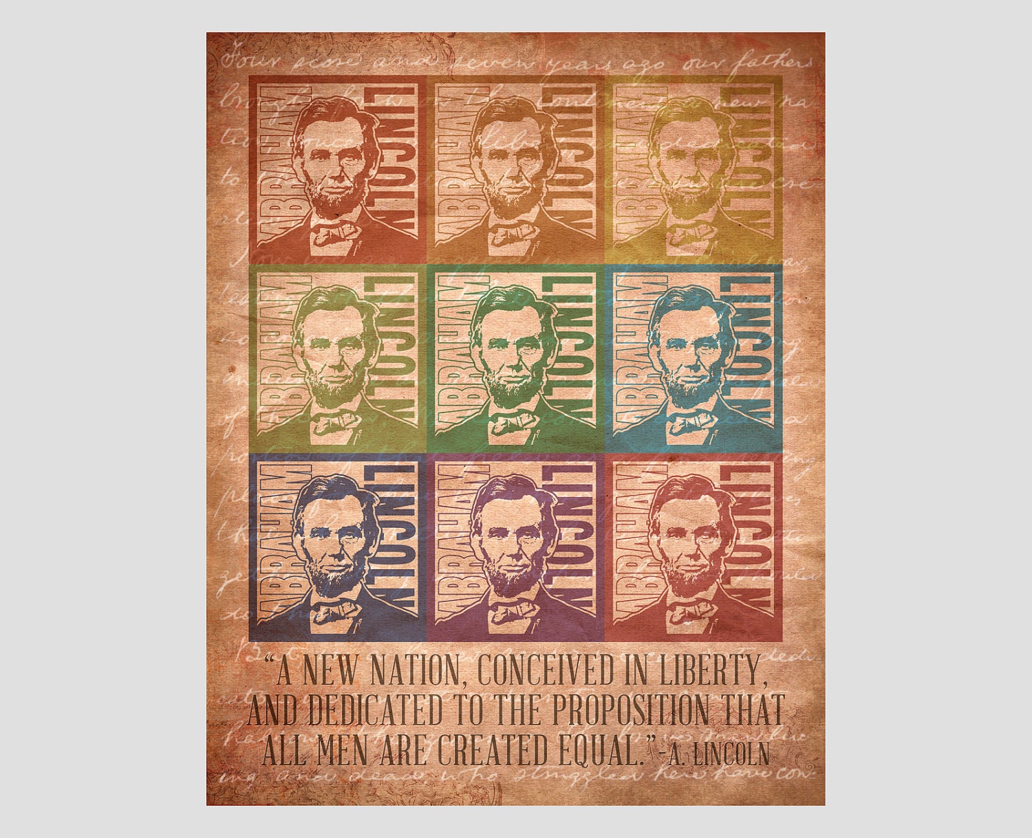 abraham abe lincoln gettysburg address retro all men are created equal new nation conceived in liberty quote rainbow photo-graphic art print