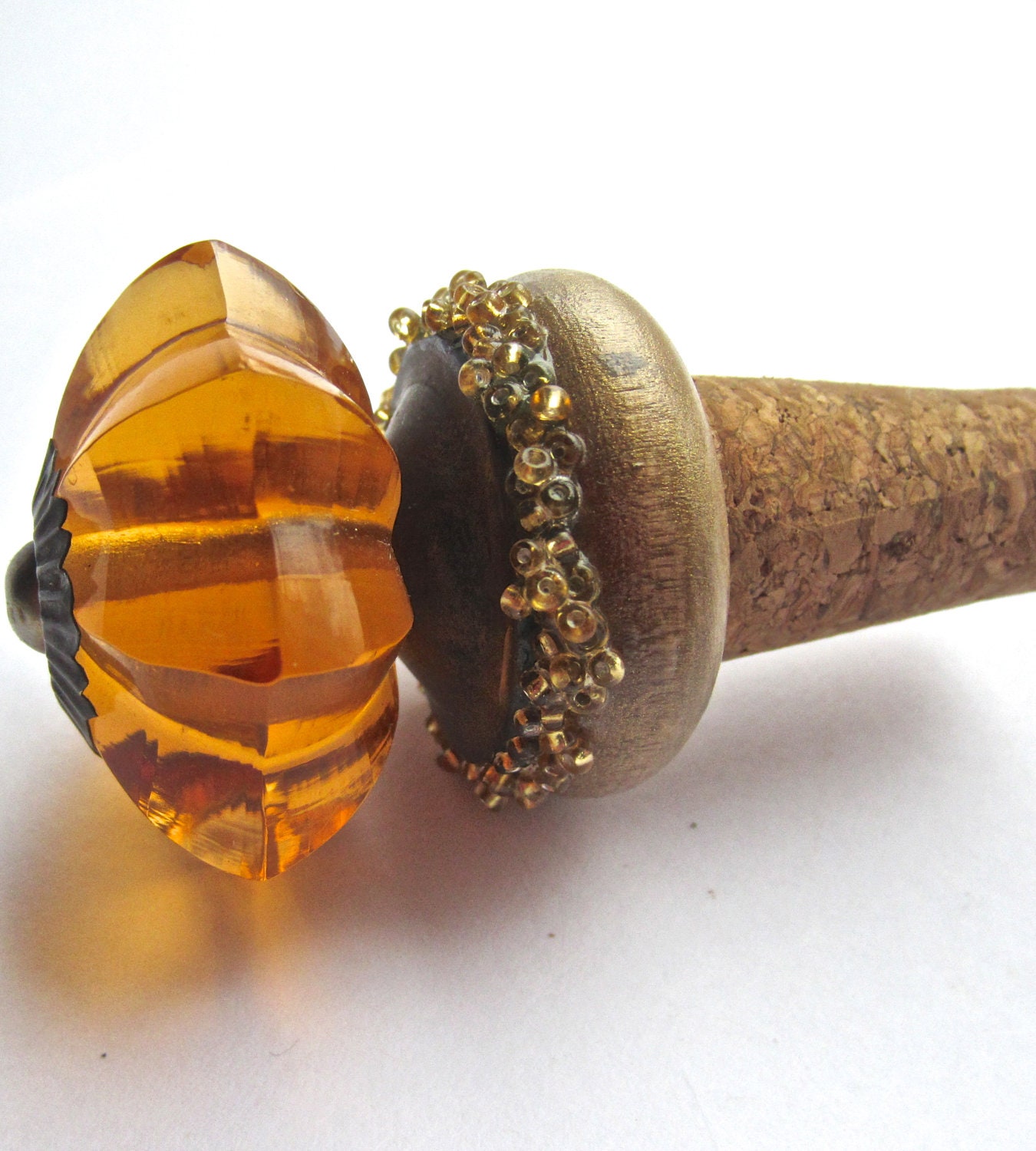 wine bottle stopper,  amber glass, repurposed up cycled bottle stopper,  perfect for a hostess gift, girls nite out or shower gift