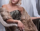 Brown faux fur Stole Winter Wedding shawl Bridesmaids wrap THREE grooved rows wide