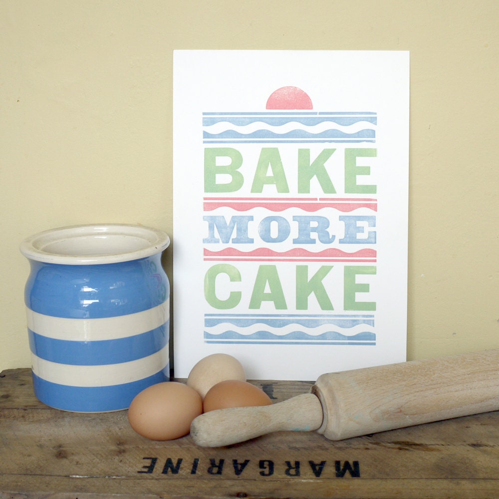 Bake More Cake Letterpress Print - Multi