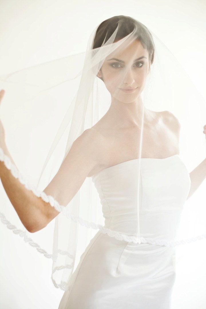 Camila Lace edge Drop Veil Available in Ivory made with English Netting, Style 232