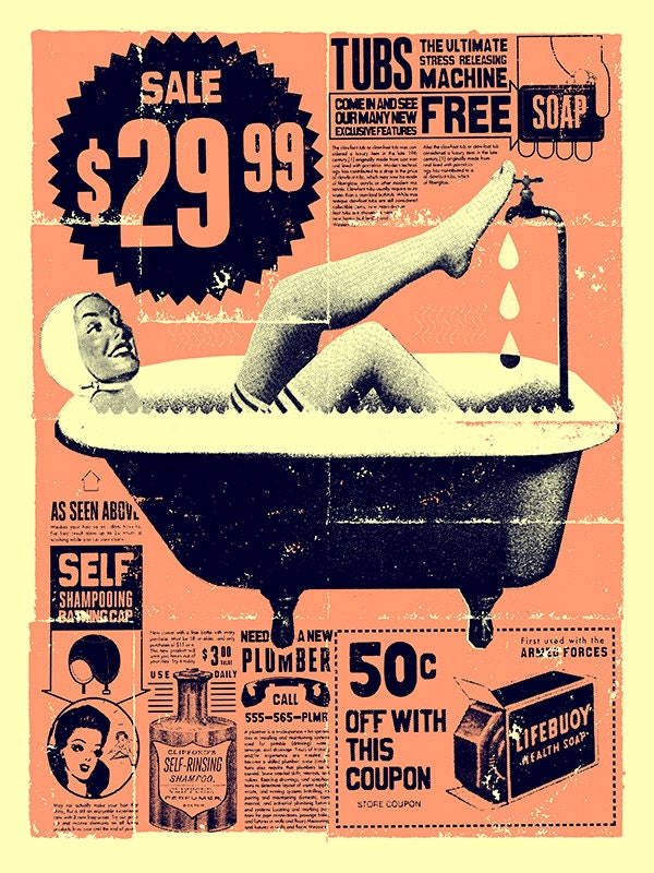 Vintage Bathroom Art print 12" x 16"