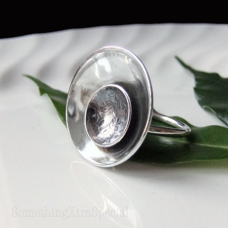 Reserved for Alexandra Sterling Silver Adjustable Ring, Water Lily Statement Ring