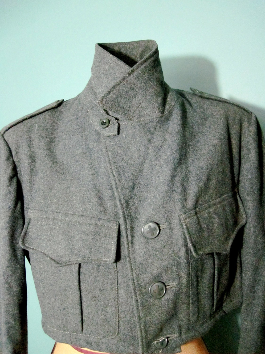 Cropped Grey Wool Swiss Army Jacket