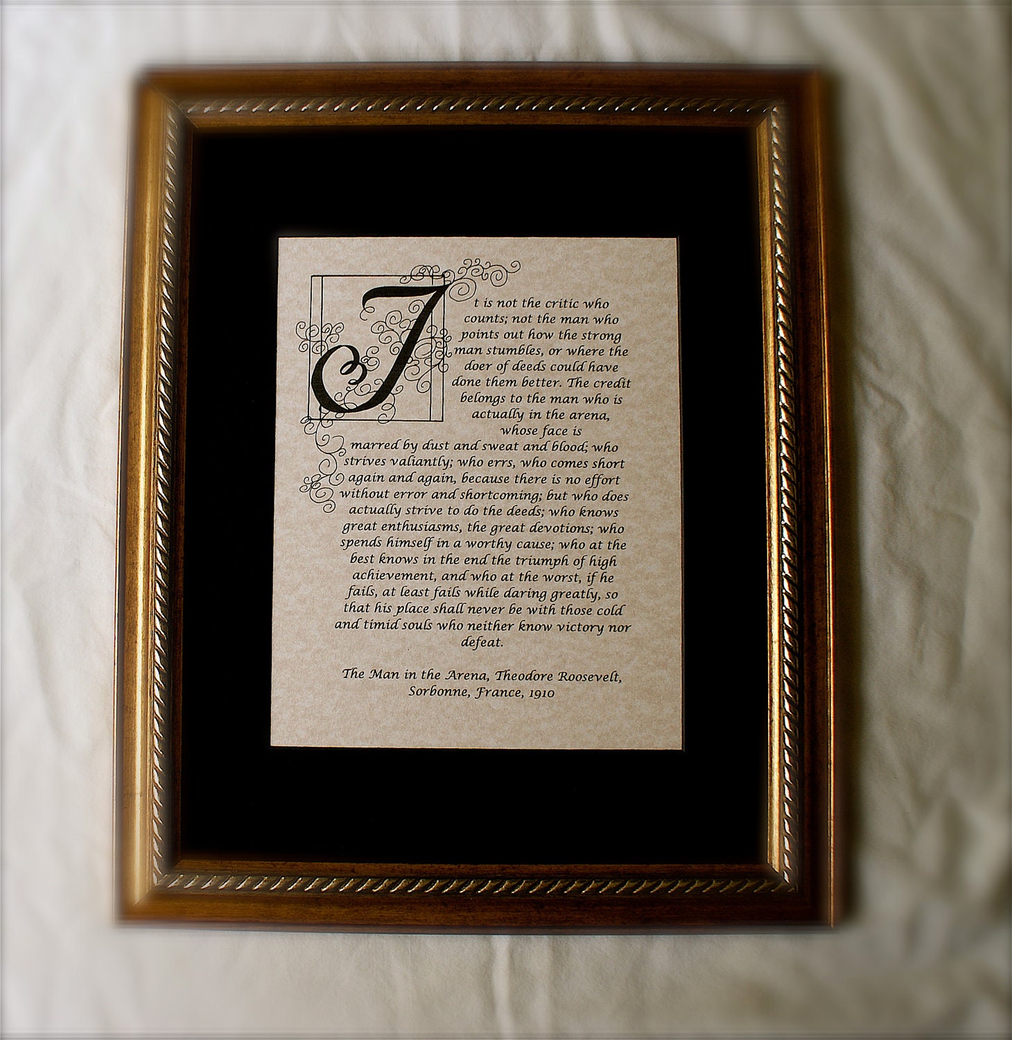 Print, The Man in the Arena, Quote by Theodore Roosevelt, Calligraphy Custom