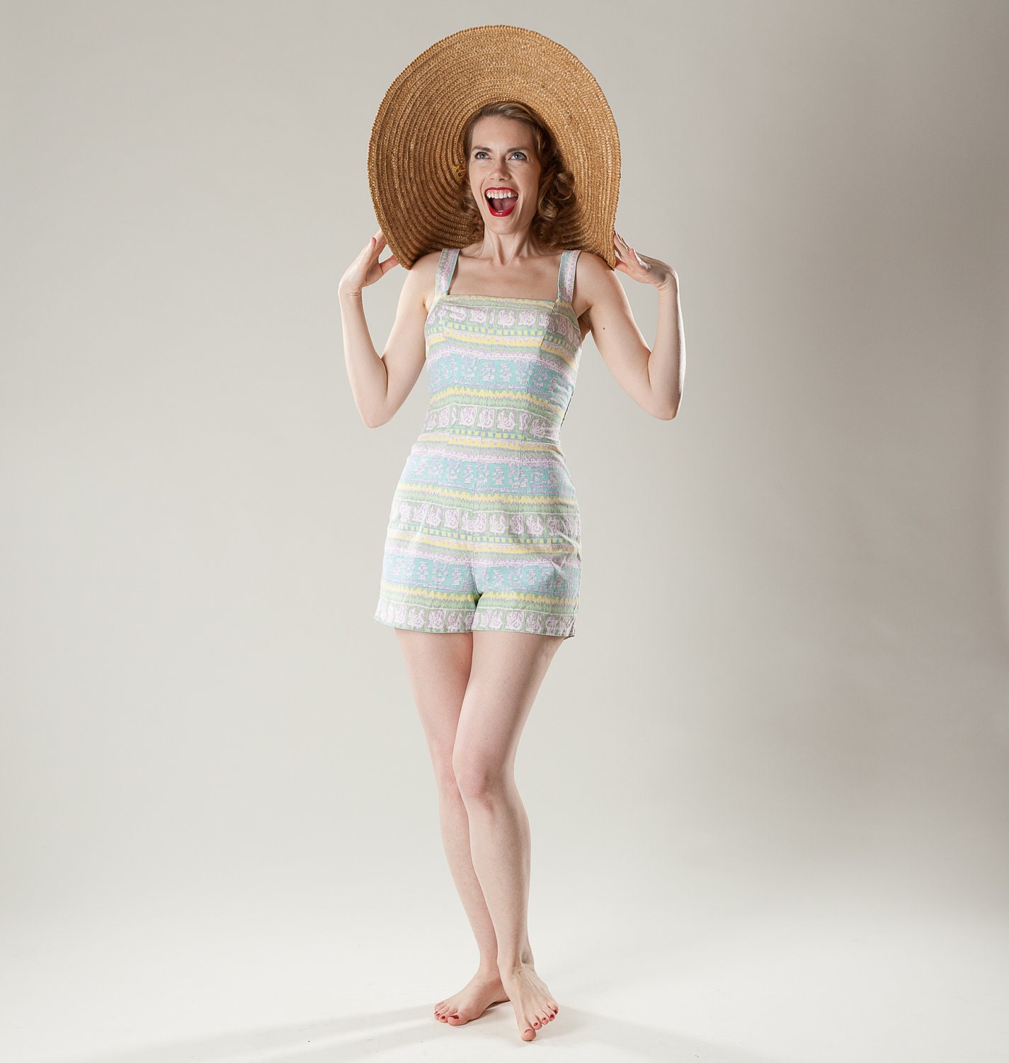 Vintage 1950s Swimsuit Rose Marie Reid Playsuit Pin Up Summer Fashions
