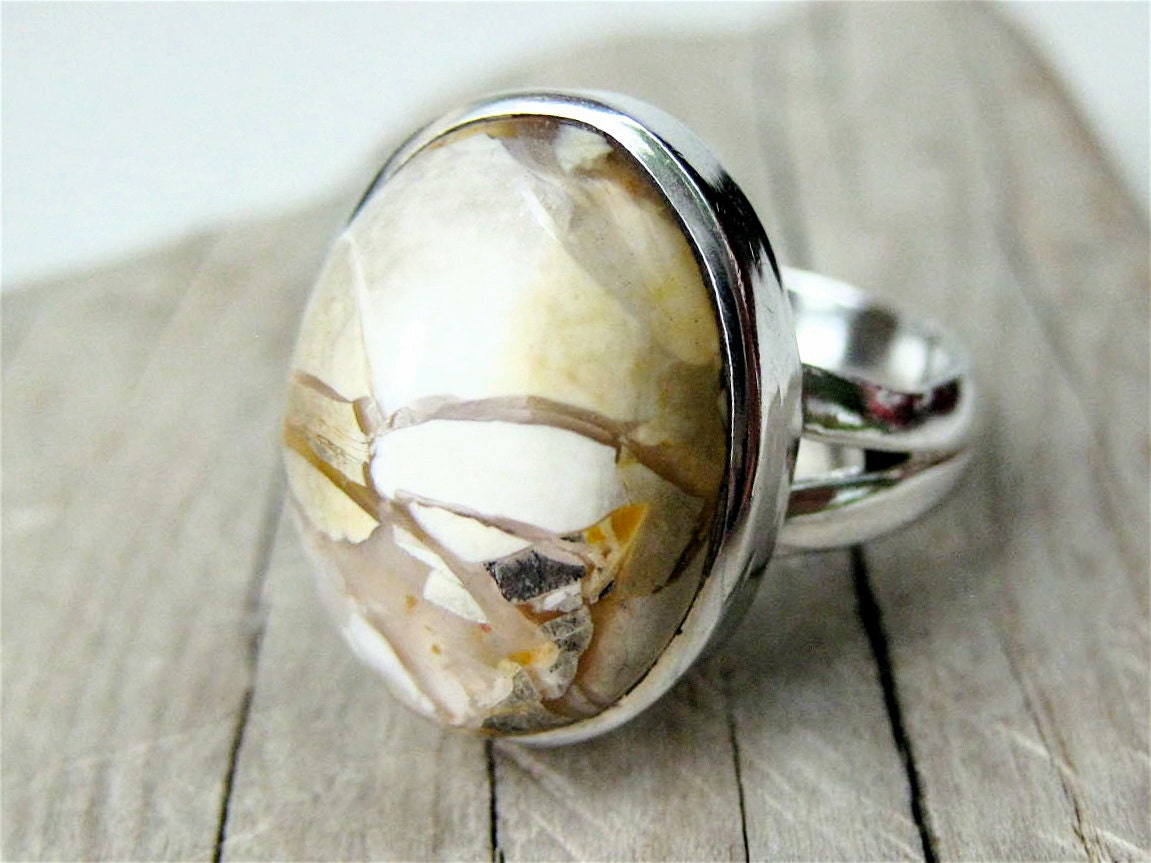 Caramel Brecciated Mookaite Sterling Silver Ring . US Size 6.75 - 7.5