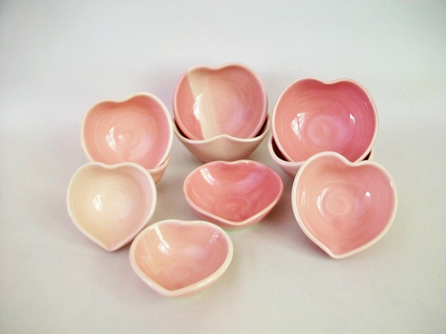 10 Heart Bowls -Wedding Favors, Shower Favors,Table Setting Decoration - Hand-Made to Order - Shades of Pink