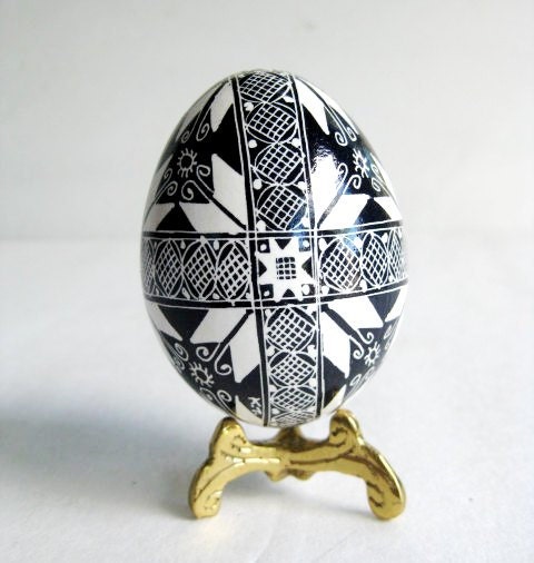 Black and White Pysanka, hand painted batik egg, Ukrainian pysanky Easter eggs, chicken egg shell