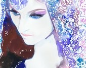 Original Watercolor Painting, Indian Fashion Illustration, titled: Indian Bride Azure