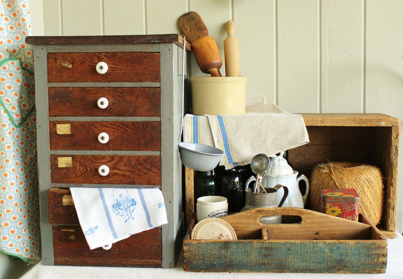 Antique Farmhouse Industrial Tools Chest of Drawers