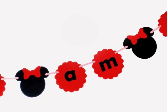 Red Minnie Mouse I am 1 Birthday Banner A261 Il_570xn