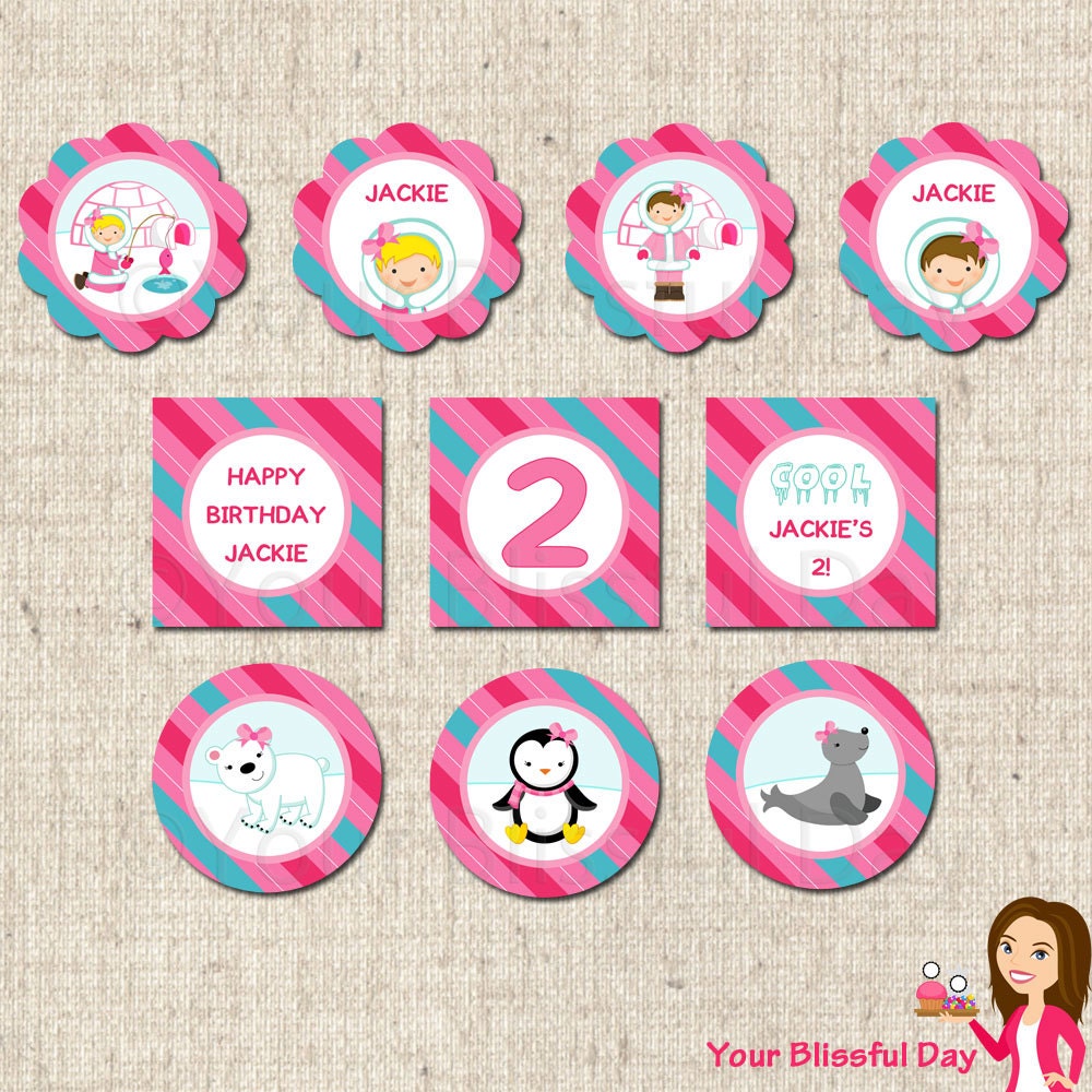 PRINTABLE Personalized Arctic Girl Party Circles (Character of your choice) Il_570xn
