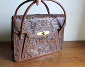 Vintage Oversized Mexican Tooled Leather Handbag