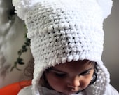 SALE 0 to 3m Newborn Snow Baby Pom Pom Hat White Earflap Hat - Crochet Sparkle White Hat Pom Pom Baby Hat Photo Prop Baby Shower Gift